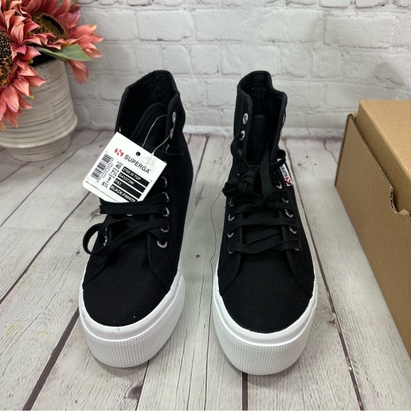 NWT superga 2708 black white platform high top sz 9 streetwear classic womens - Picture 2 of 10